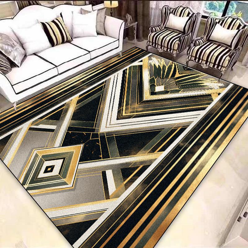Легкая роскошь Европейский ковер Черное золото Украшение гостиной Ковры для диванной зоны для спальни Гардероб Нескользящие Моющиеся напольные коврики