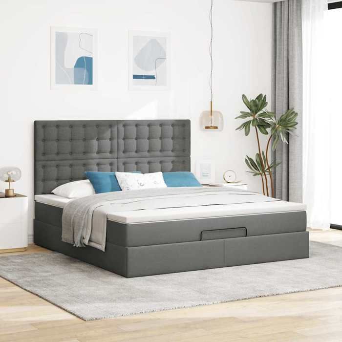 Cadre de lit ottoman - 160x200cm - Matelas inclus - Tête de lit - Rangement sous le lit