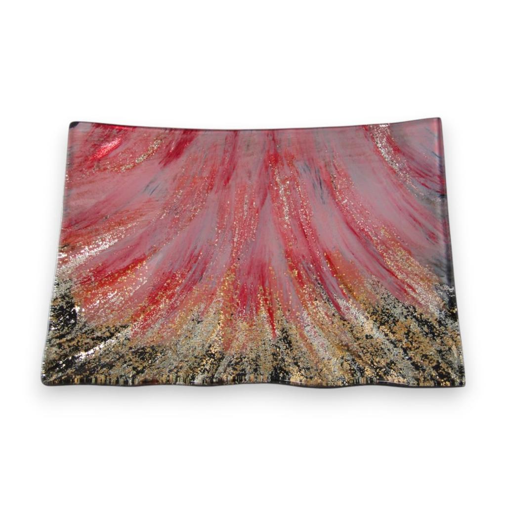 Small Glass Rectangular Pink Sairan J-kitchens Plate, Gold, 15cm,