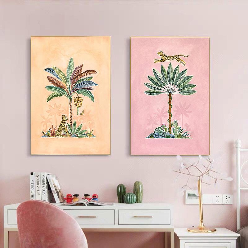 Boho Sun Cactus Banana Tree Женская леопардовая настенная живопись на холсте Плакаты на скандинавскую тему и принты настенные панно для декора гостиной