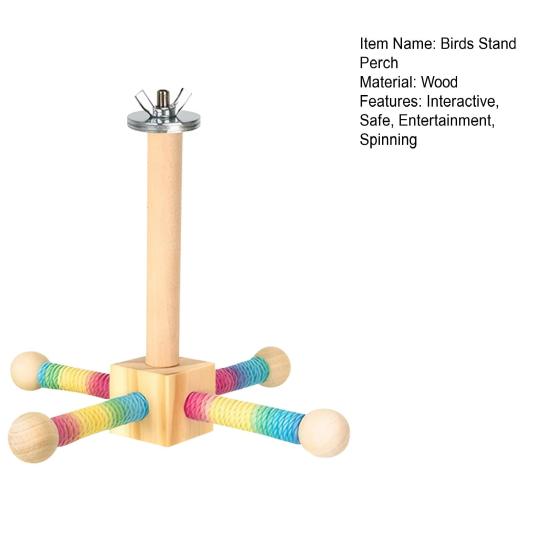 Birds Stand Perch Toy 360-degree Rotating Wooden Interactive Parrot Exercise Wheel Perch Toy Cage Accessory for Parakeets Budgies Lovebirds