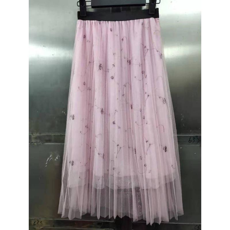 Весенне-летнее новое универсальное плиссированное платье средней длины с вышивкой, корейское издание, сетчатое платье средней длины, женское универсальное тонкое студенческое платье