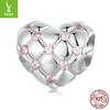 Pink Rhombus Love S925 Sterling Silver Bracelet Beaded, Romantic Girl Heart Diy Beads Loose Beads