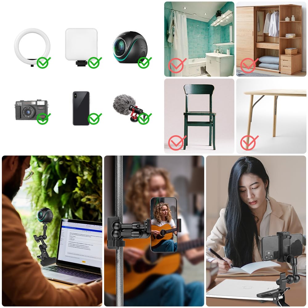 JEBUTU Camera Magic Inch с прочным шаром для камеры смартфона, вращающимся на 360 градусов, кронштейном для камеры, который можно закрепить, подходит для веб-видеокольца