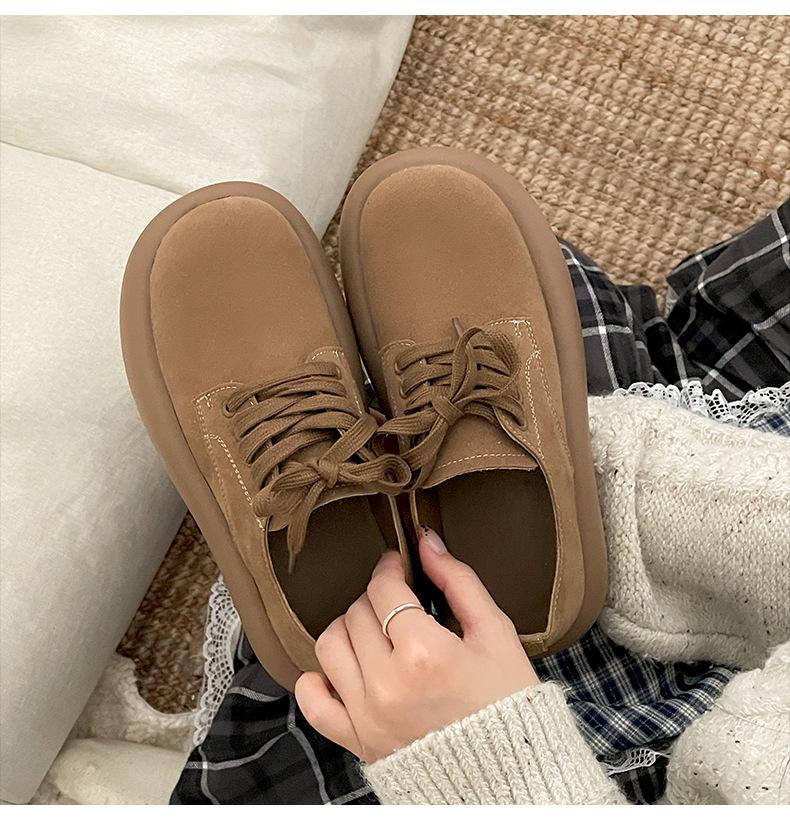 Модные повседневные ретро туфли на толстой подошве с увеличением высоты для работы, женские, новые осень-зима 2025, универсальные туфли-хлебцы с круглым носком