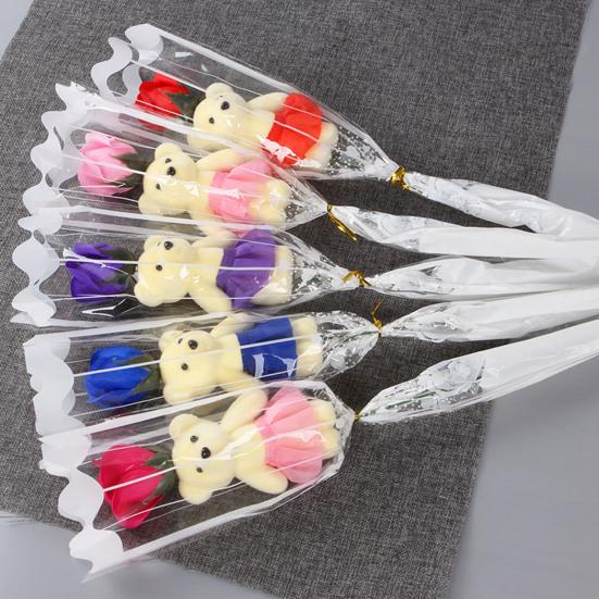 Букет из роз на День святого Валентина с мишкой Одиночная мыльная роза с плюшевым мишкой Искусственный букет роз Подарки на свадьбы, юбилеи