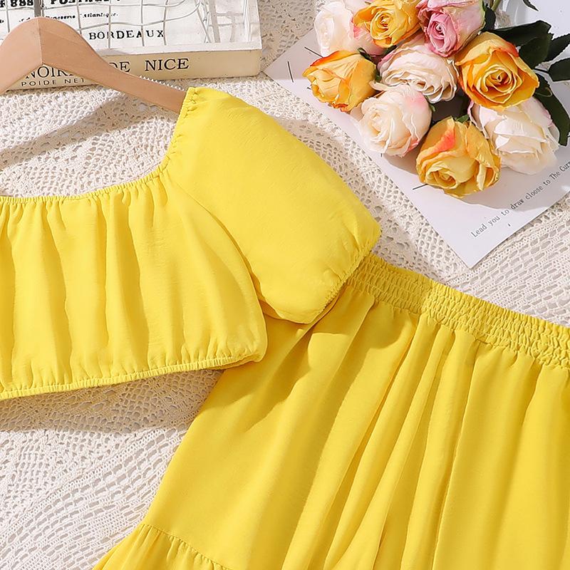 Костюм для девочки 7-12 лет, новый весенне-летний костюм для детей среднего и большого возраста, комплект из двух предметов: топ с короткими рукавами и брюки