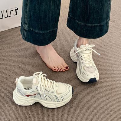 Европейские туфли на платформе с сеткой для папы, женская обувь на весну 2025 года, новые туфли на плоской подошве с завышенной талией, повседневная спортивная обувь