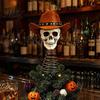 American Wilderness Skull Ornament Gothic Tree Topper with Cowboy Hat, Vintage Western Unique Tabletop Figurine Skeleton for Halloween, Spooky