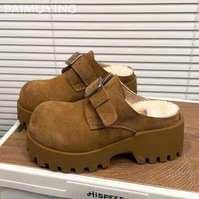 Тапочки на платформе женские замшевые брендовые теплые хлопковые мюли женские зимние сапоги 2024 года повседневные хлопковые тапочки с открытой пяткой