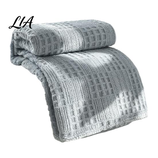 Bedroom Sleeping Blanket 3D Waffle Checkered Throw Blanket, Solid Color Milk Fleece Plush Sofa Matching Soft Cozy Cover for Couch Bed Office Naps Shu