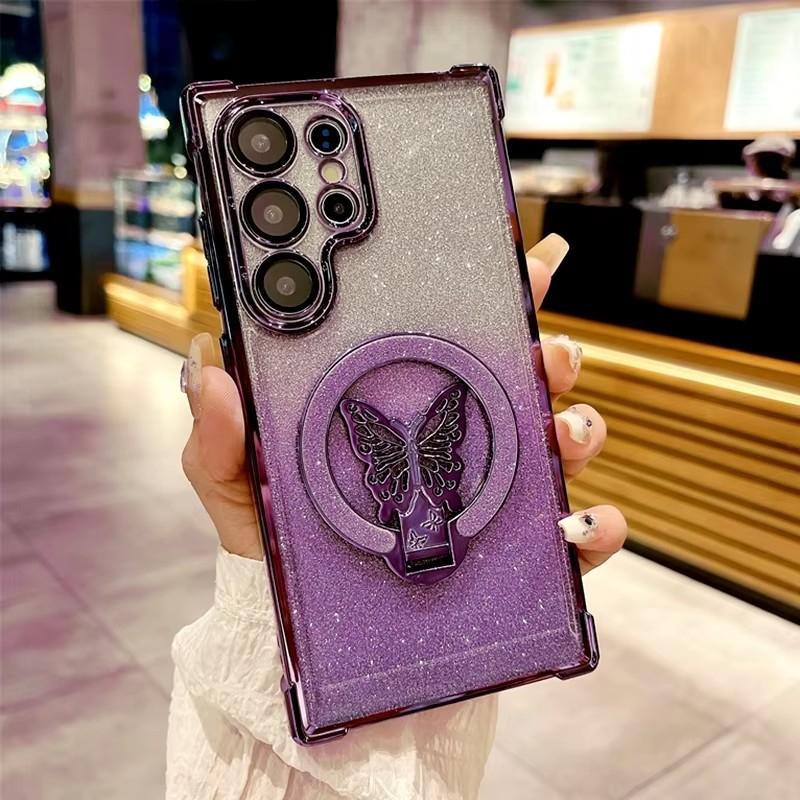 Чехол-держатель S25 24 23 с покрытием Butterfly для Samsung Galaxy S24 S25 S23 S22 S20 S21 Fe Plus Ultra Silicone Stand Cover для A24 A55 5G A53 A54