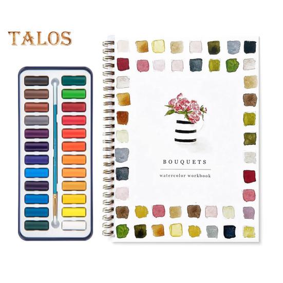 Watercolor Workbook 24 Colors Watercolor Painting Set with Brushes Spiral-Bound Water Coloring Book Art Craft Gifts for Beginners