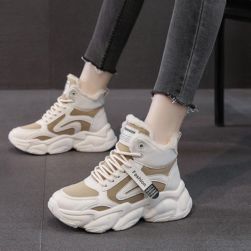 Модные зимние женские зимние сапоги, роскошные брендовые повседневные сапоги из бархата, модная универсальная спортивная обувь с высоким берцем для женщин Botas De Mujer