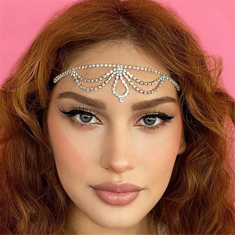 European And American Fashion Hair Accessories, Full Diamond Geometric Multi-Layer Hair Chain, Gothic Hollow Rhinestone Forehead Chain Hair Chain