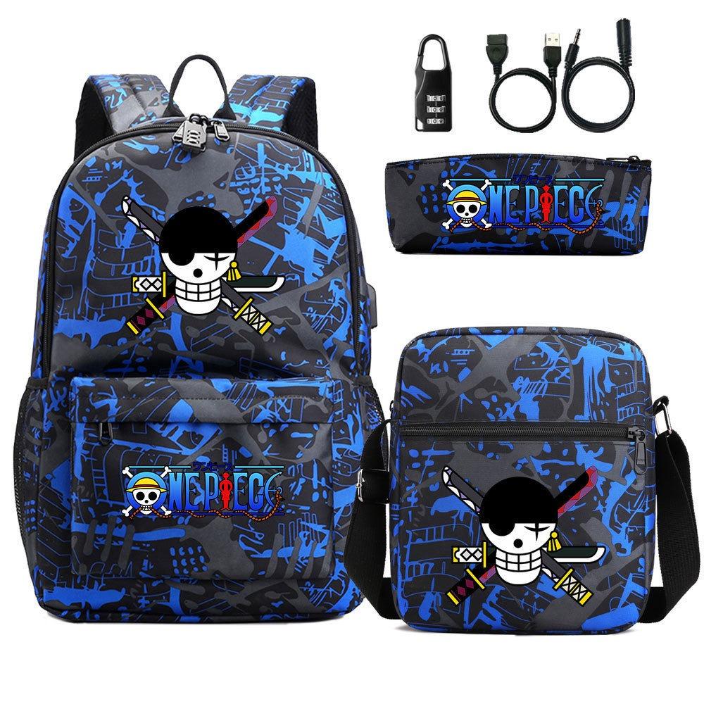 Riman ONE PIECE USB кодовый замок рюкзак студенческий школьный рюкзак сумка через плечо пенал набор из трех предметов для мужчин и женщин