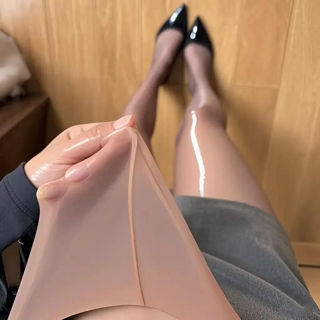 1 пара глянцевых носков, колготки, носки с лошадиным маслом, гладкие и блестящие женские леггинсы, носки Аврора, черные колготки Amagi