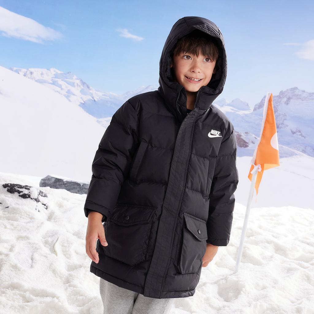 Nike Swoosh Solstice Series Теплая удобная повседневная куртка с капюшоном Детские куртки Черный NY2342002GS-001