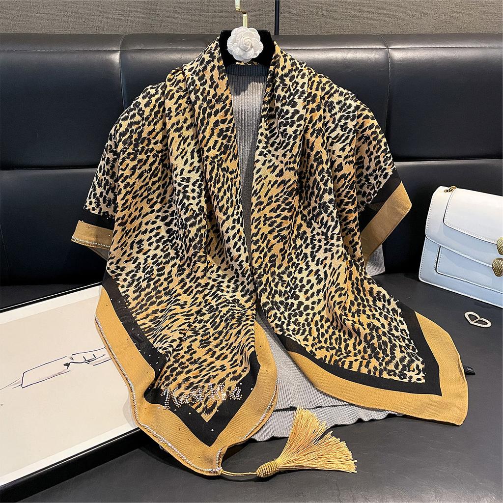 Luxury Leopard Print Satin Silk Square Scarf for Women Shawl Hijab Neckerchief Female Hair Headband Fashion Wrap Bandana New