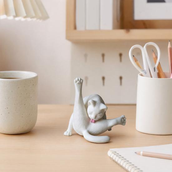 3D-печатная фигурка кота, лижущего зад, забавная черно-белая статуэтка котенка, скульптура животного, настольное украшение для дома, офиса, книжной полки