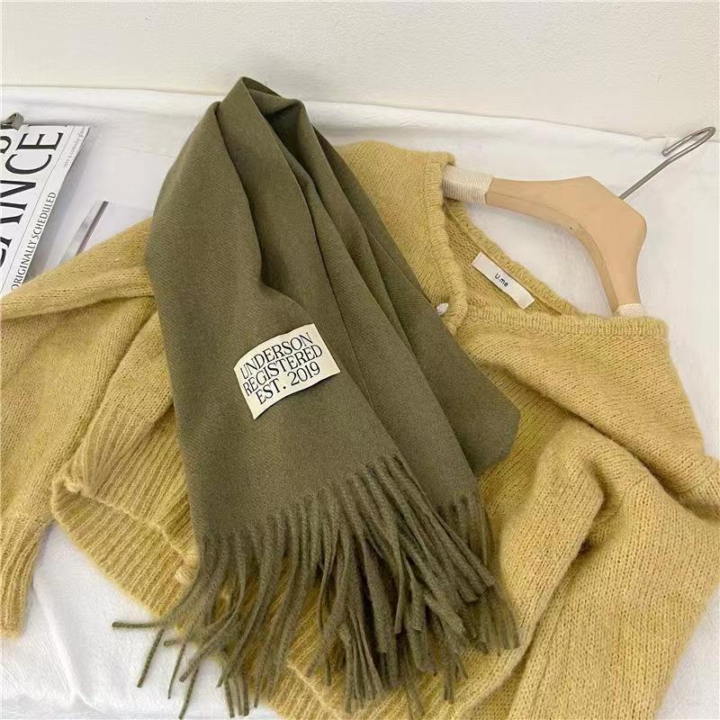 Однотонный кашемировый шарф на шею для женщин, зимние теплые шали и накидки, большие шарфы-хиджабы, женский 35x170см EMA