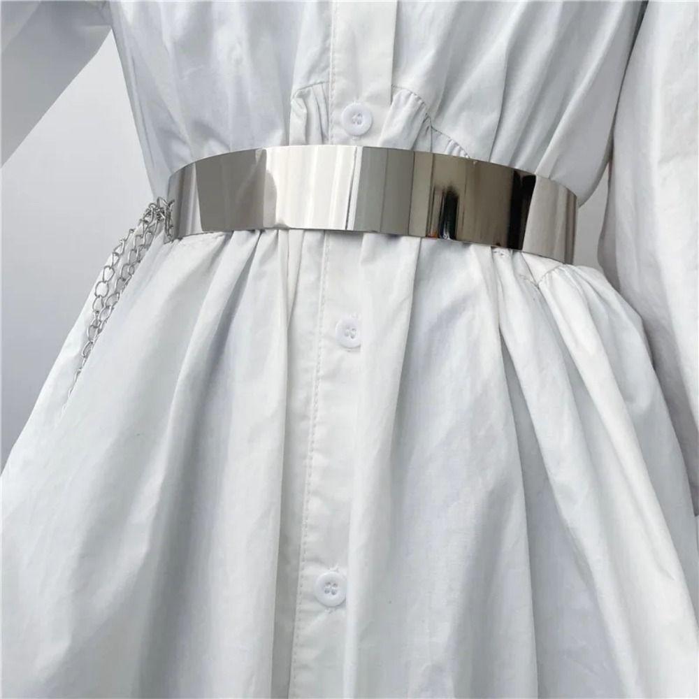 Women Gold Silver Mirror Waistband Fashion Dress Bling Waistband New Metal Designer Belt