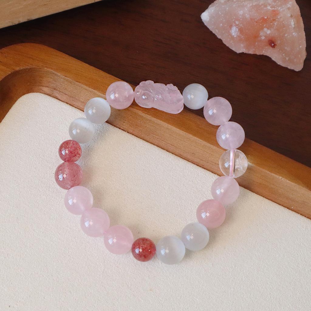 Natural Pink Quartz Crystal Bracelet for Women,fashion Design Amethyst Bracelet Powder Crystal Beaded Jewelry