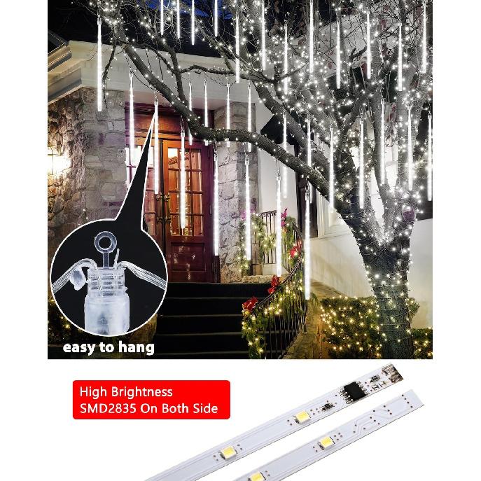 Christmas Lights Outdoor 20 Tubes White Meteor Shower Icicle Lights 480 LED