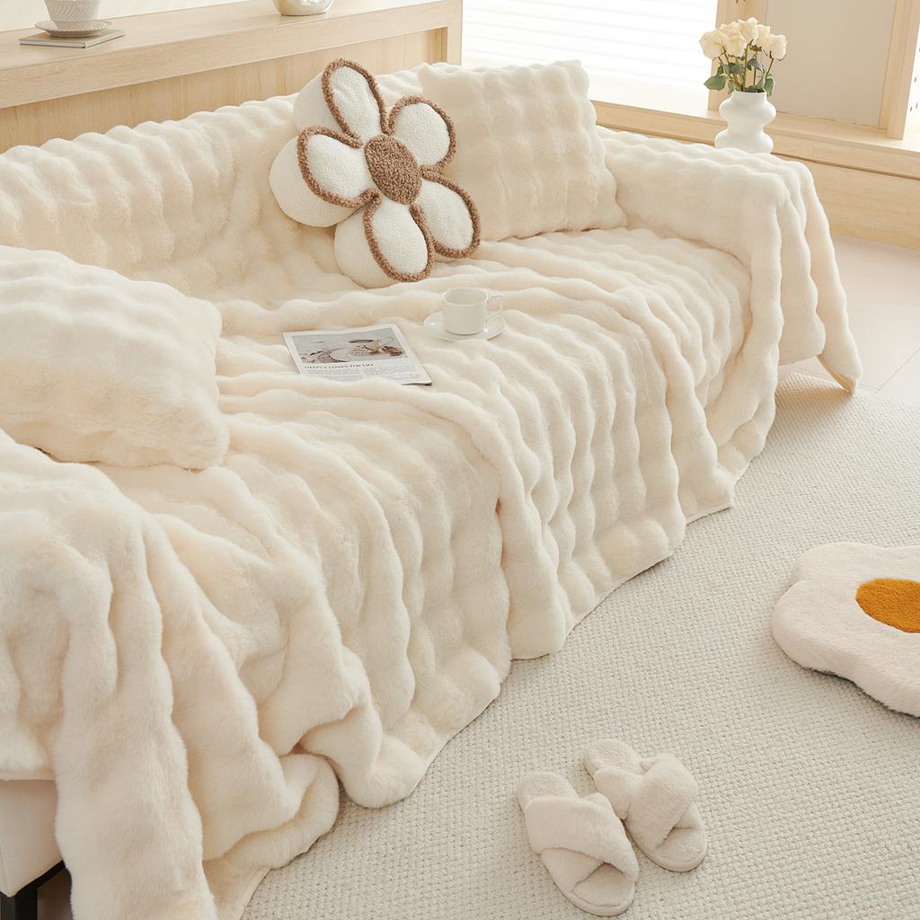 Зимнее мягкое и удобное плюшевое полотенце для дивана с кроликом и пузырьками, простое современное однотонное универсальное полотенце для дивана