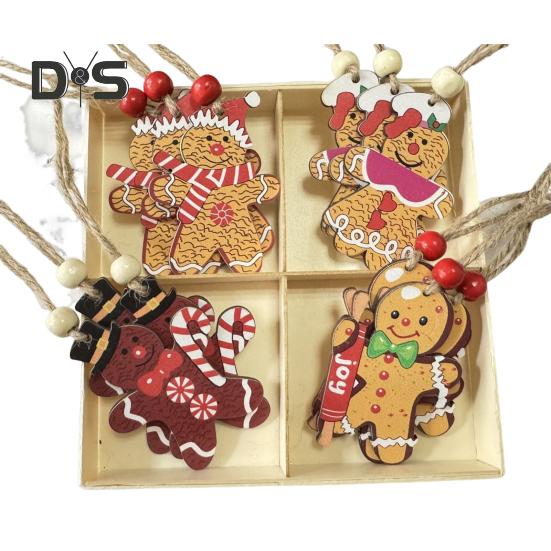 12 Pcs Christmas Wooden Ornaments Hanging Gnome Gingerbread Man Decorations Xmas Tree Pendant for Holiday Home Decor