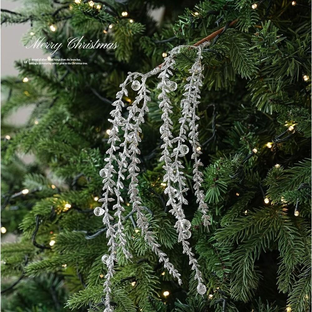 Glitter Artificial Weeping Willow Branch Hanging Vine Shape Xmas Floral Pick Table Centerpiece