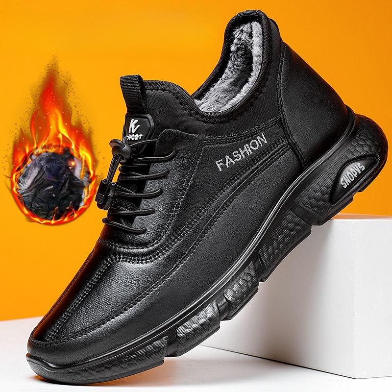 Мужские зимние ботинки из хлопка с флисовой подкладкой, утолщенные, теплые, нескользящие, водонепроницаемые, из кожи и хлопка