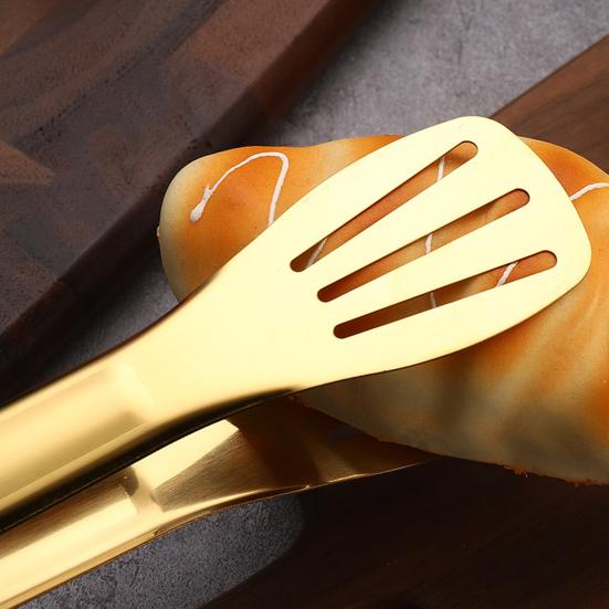 Stainless Steel Food Tongs Heat-Resistant Serving Tongs for BBQ Buffet Non-Slip Handle Food Clamp with Oil-Draining Holes