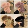 Winter Women Furry Gloves Solid Color Full Finger Mittens Fashion  Gloves  Ladies