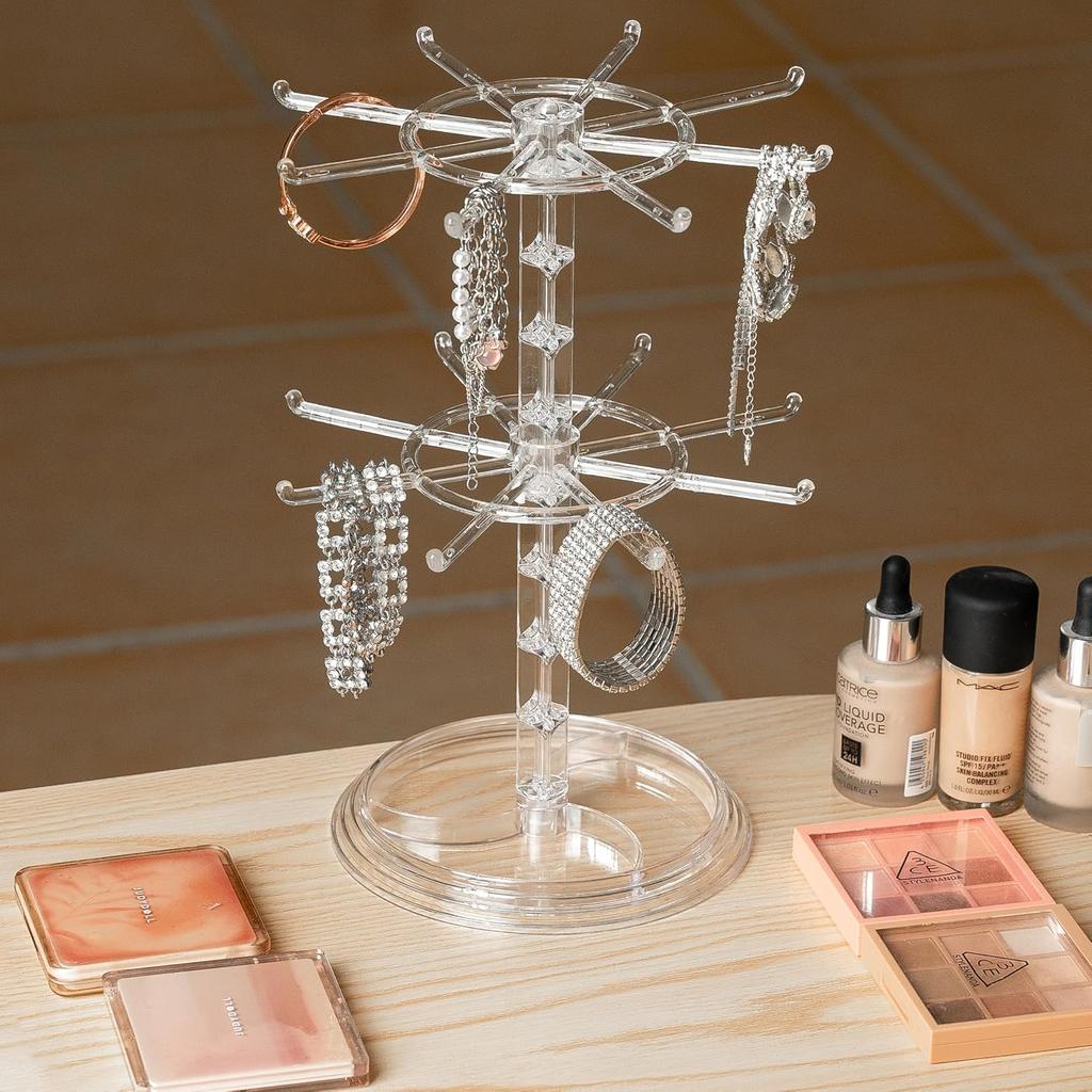 Rotatable double-layer jewelry display rack desktop organizing storage rack transparent