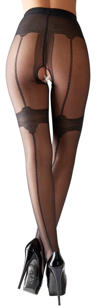 Cottelli LEGWEAR - Black Tights with Decorative Seams and Open Crotch 5