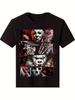 Men's 100% Cotton Horror Icons Graphic T-Shirt Black Short Sleeve Casual Streetwear Tee Jason Freddy Michael Myers Digital Print