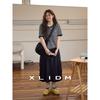 Xiaoli Plus Size Women's Stretch Pure Cotton Comfortable Contrast Color Pinstripe Slim Looking T-shirt Summer round Neck Shoulder Short Sleeve