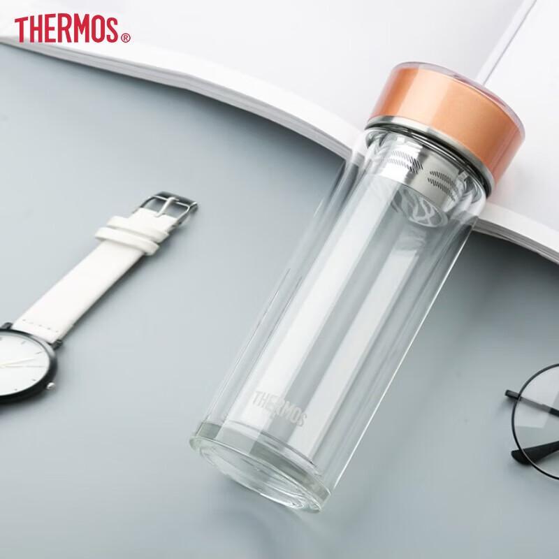 Thermos Стеклянная бутылка с двойными стенками и ситечком для чая из боросиликатного стекла