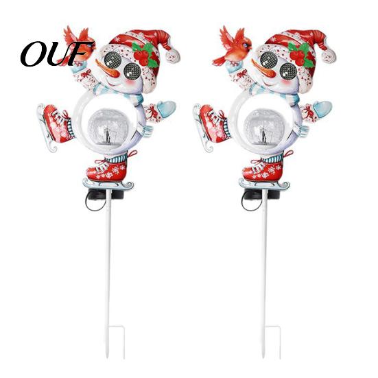 Decorative Patio Illuminations Solar Christmas Snowman Bird Garden Light, Waterproof Outdoor Stake Lamp with Crackle Glass Automatic Powered