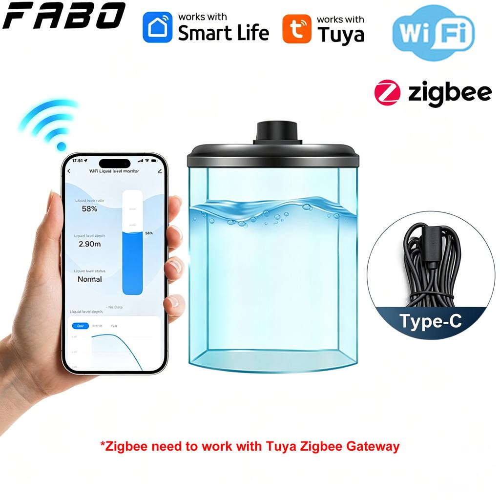 Tuya WiFi или Zigbee Ультразвуковой датчик уровня воды Беспроводной индикатор Монитор уровня бака для воды Водонепроницаемый IP65 Детектор утечки воды