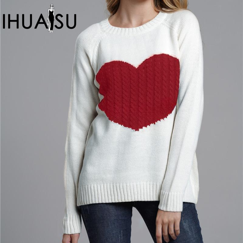 IHUASU Женский осенне-зимний свободный свитер с круглым вырезом, трикотаж Love Fashion Sweater