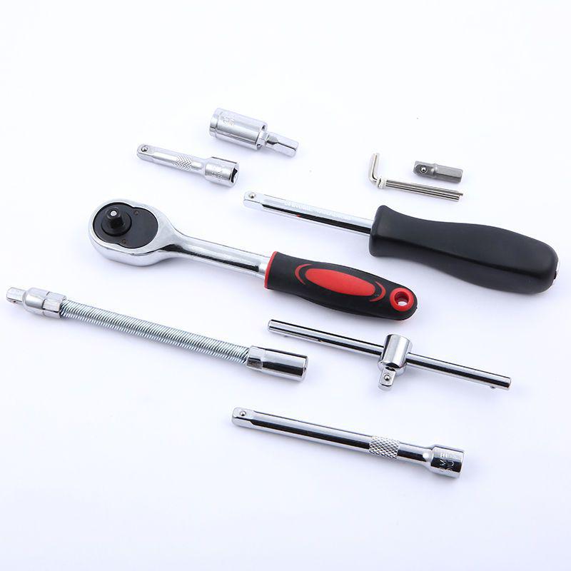 Набор инструментов для ремонта автомобилей и мотоциклов из 46 предметов - Головки, Трещоточный ключ, Шестигранный ключ