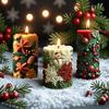 Christmas Candle Mold 3D Embossed Santa Tree Snowman Cylinder Silicone Mold for Resin Candle Soap Craft Cake Chocolate Making