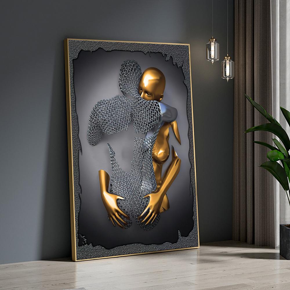 Картина на холсте, современная металлическая фигурка, статуя, романтические абстрактные постеры и принты, настенные панно для гостиной, домашний декор