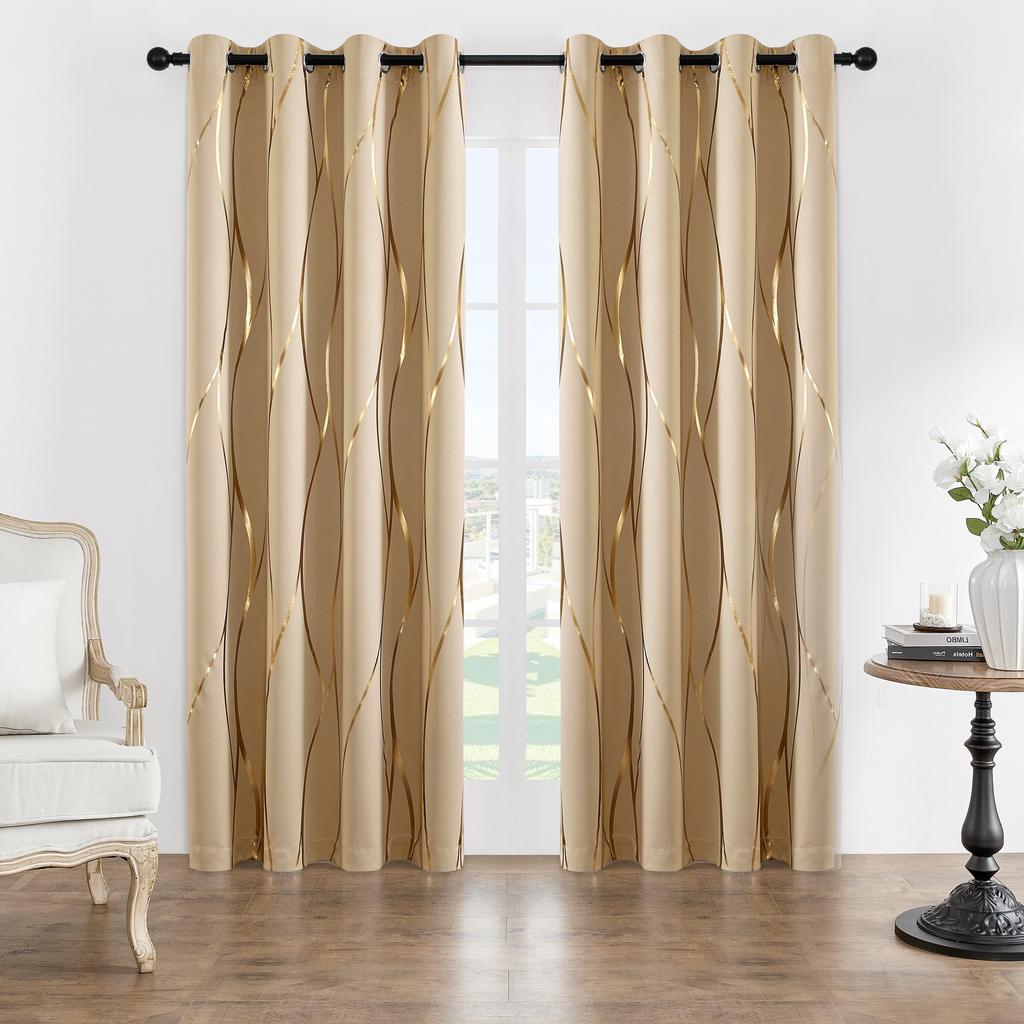 Упаковка из 2 затемняющих штор с люверсами, теплоизолирующих, затемняющих комнату с волнистой фольгой, напечатанной для спальни