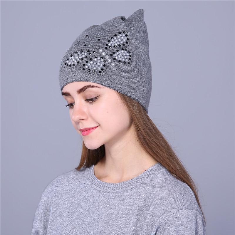 Xthree Autumn Winter Hat for Women Knitted Beanies Hat Cat Ear Stylish Cap Butterfly 2017 New Fashion Lovely Cap
