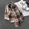 Ретро новый клетчатый шарф женский осенне-зимний универсальный теплый утолщенный шаль-шарф из имитации кашемира двойного назначения