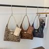 Leopard Print Velvet Shoulder Bag with Wide Strap - Large Capacity Fashion Tote