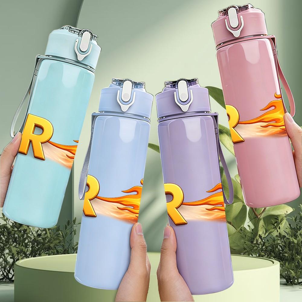 1PC BR Soccer Ball Fire Effect Print 750ml Color Plastic Sports Water Bottle Leakproof Flip Straw Lid Suitable for Sports Office Home Use